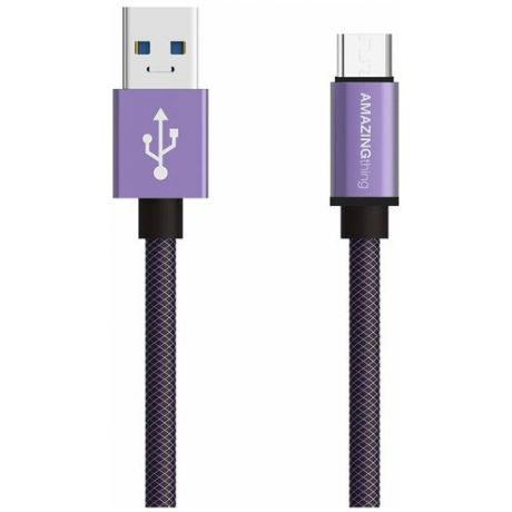 Кабель USB - Micro Amazingthing SupremeLink Ultimate Speed Lavender Violet 0.18m 3A / зарядка для телефона / зарядный кабель / кабель для телефона / для планшета / для ноутбука / для зарядки / для передачи данных / для huawei / для honor / для xiaomi / для redmi / для oppo / кевларовый кабель / скоростной кабель для передачи данных / кабель для компьютера / шнур для зарядки / провод для зарядки телефона
