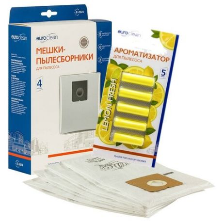 Мешки-пылесборники Euroclean синтетические 4 шт и ароматизатор "Лимон" для пылесоса AFK PS-1200