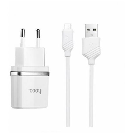 Сетевое зарядное устройство 2 в 1 Hoco C11, 1А, кабель micro USB, белое