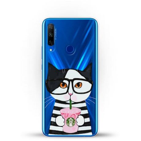 Силиконовый чехол Кот в очках на Honor 9X Premium