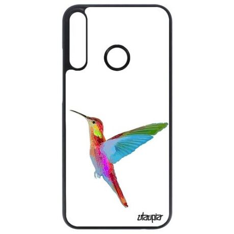 Красивый чехол на смартфон // Huawei P40 Lite E // "Колибри" Птицы Полет, Utaupia, серый металлик