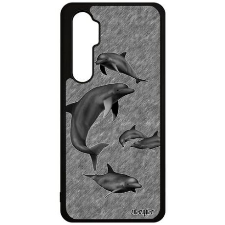 Стильный чехол на мобильный // Xiaomi Mi Note 10 Lite // "Дельфины" Дизайн Белуха, Utaupia, серый