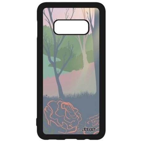 Противоударный чехол на смартфон // Samsung Galaxy S10e // "Лесные розы" Лес Озеро, Utaupia, цветной