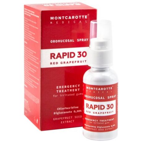 "Спрей MontCarotte RAPID30 Красный грейпфрут с хлоргексидином 0,3%, 30 мл"