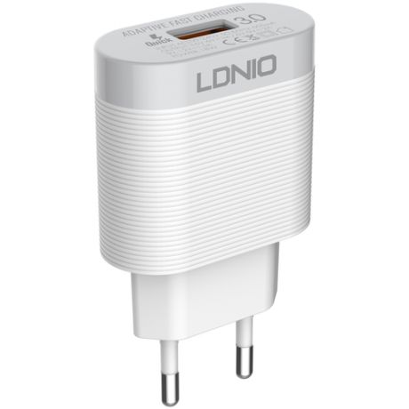 Сетевое ЗУ LDNIO A303Q/ + Кабель Lightning/ QC 3.0/ 1 USB Auto- ID/ Выход: 5V_9V_12V, 18W/белый