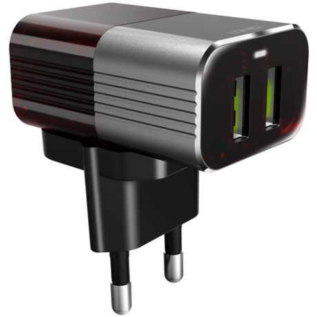 Сетевое ЗУ LDNIO A2206/ + Кабель Type- C/ 2 USB Auto- ID/ Выход:12W/ черный/красный