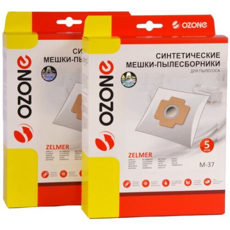 Мешки пылесборники Ozone M-37/2 для пылесоса ZELMER, BESTRON, HANSEATIC, ROTEL, OTTO, SOLAC, 2 упаковки по 5 шт.