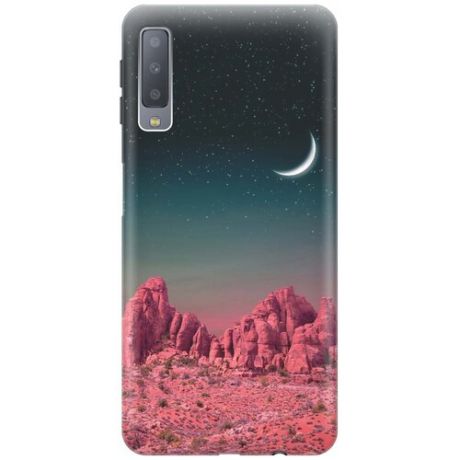 GOSSO Ультратонкий силиконовый чехол-накладка для Samsung Galaxy A7 (2018) с принтом "Месяц над розовыми горами"