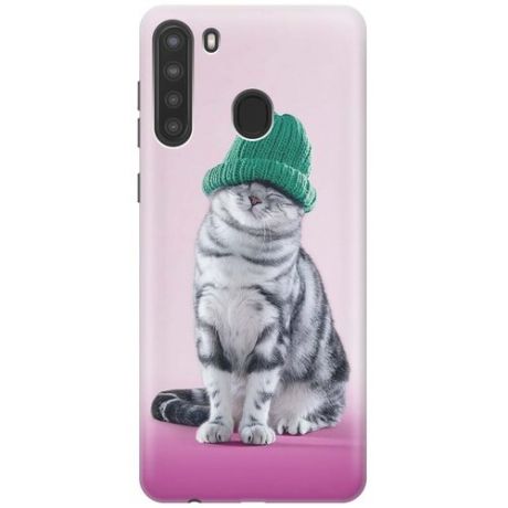 GOSSO Ультратонкий силиконовый чехол-накладка для Samsung Galaxy A21 с принтом "Кот в зеленой шапке"