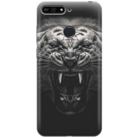 GOSSO Ультратонкий силиконовый чехол-накладка для Huawei Y6 Prime (2018) / Honor 7C / Honor 7A Pro с принтом "Оскал тигра"