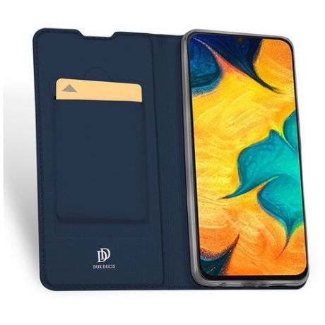 Магнитный флип чехол-книжка для Samsung Galaxy A32 с функцией подставки и с отсеком для карт синий
