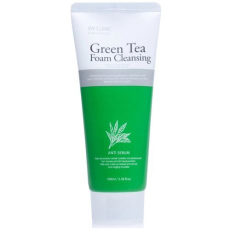 3W Clinic пенка для умывания Зеленый чай Green Tea Foam Cleansing, 100 мл