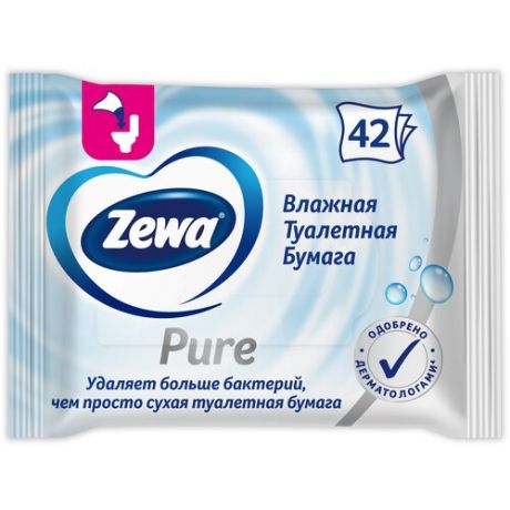 Влажная туалетная бумага Zewa Pure белая 42 лист.