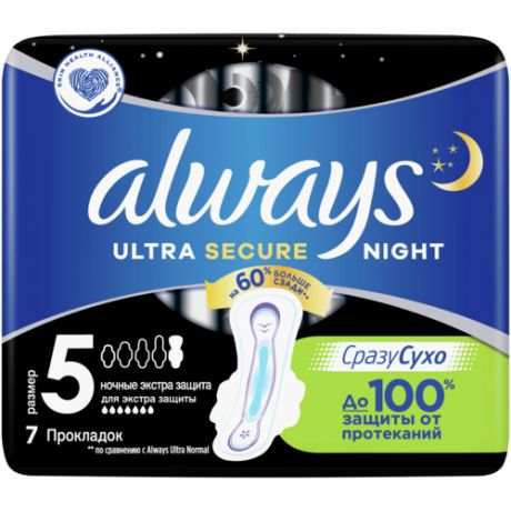 Always прокладки Ultra Night Secure, 7 капель, 6 шт.