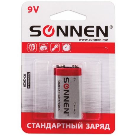 Батарейка SONNEN Крона 9V стандартный заряд, 1 шт.