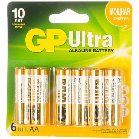 Алкалиновые батарейки GP AA 4+2 шт Ultra Alkaline 15А 15AU4/2-CR6 Ultra 15783873