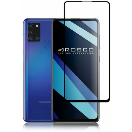 Защитное стекло ROSCO с черной рамкой для Samsung Galaxy A21s (Самсунг Галакси А21c), силиконовая клеевая основа