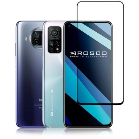 Защитное стекло ROSCO с черной рамкой для Xiaomi Redmi Note 9S / Redmi Note 9 Pro, Mi 10T / Mi 10T Pro, Poco X3 / X3 Pro, Poco F3, Redmi K30 (Сяоми/Ксиаоми Ноут 9С / 9 Про, Ми 10 Т / Ми 10 Т Про, Поко Х3 / Х3 Про, Поко Ф3, Редми К30), силиконовая клеевая основа