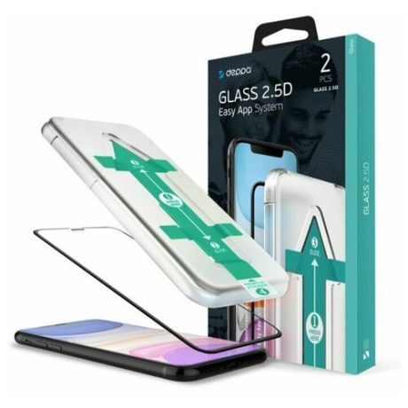 Защитное стекло 2,5D (комплект 2 шт + апликатор для легкой установки) полноклеевое для iPhone 12 Pro Max, 0.3 мм, черная рамка