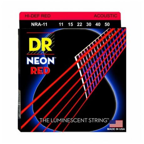 DR NRA-11 HI-DEF NEON RED 11-50 струны для акустической гитары с люминисцентным покрытием