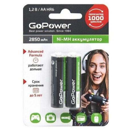 Аккумуляторы GoPower 2850 mAh NiMH AA 1.2V (2 шт)