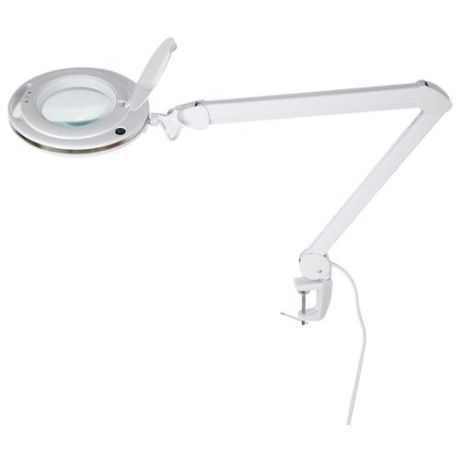 Лампа лупа на струбцине REXANT, круглая, 3D, с подсветкой 60 LED, сенсорный регулятор яркости, белая