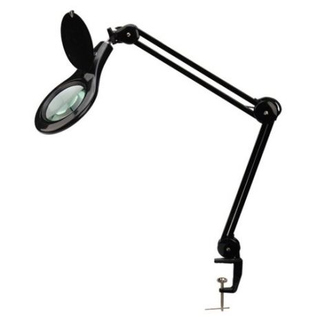 Лампа лупа на струбцине REXANT, круглая, 5D, с подсветкой 56 SMD LED, черная