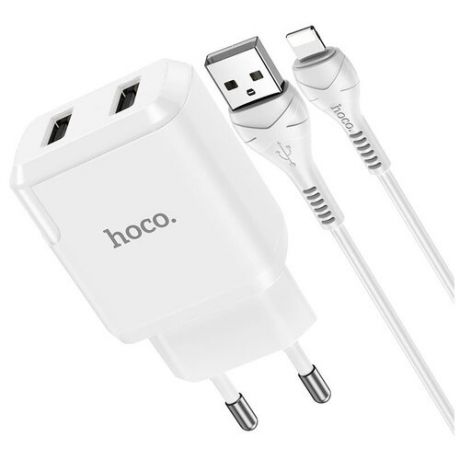 СЗУ, 2 USB 2.1A 10.5W (N7), HOCO, Lightning, Умная зарядка, белый