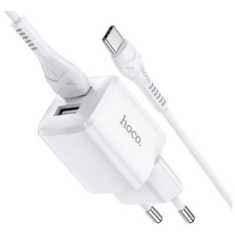 СЗУ, 2 USB 2.4A 12W (N8), HOCO, Type-C, Умная зарядка, белый