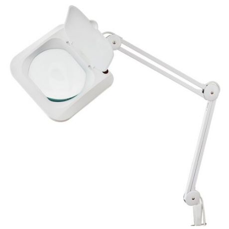 Лампа лупа на струбцине REXANT, квадратная, 5D, с подсветкой и крышкой, белая