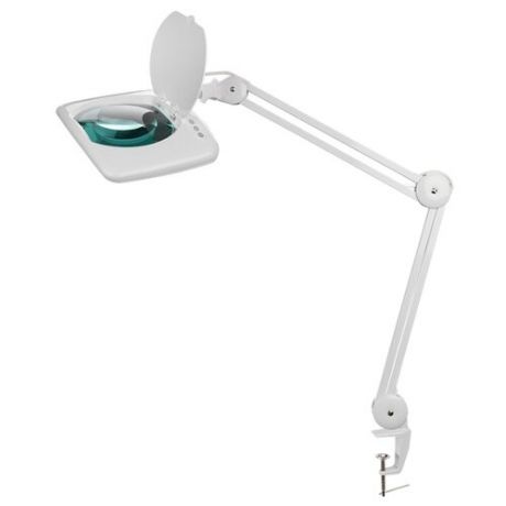 Лампа лупа на струбцине REXANT, квадратная, 5D, с подсветкой 60 SMD LED, белая