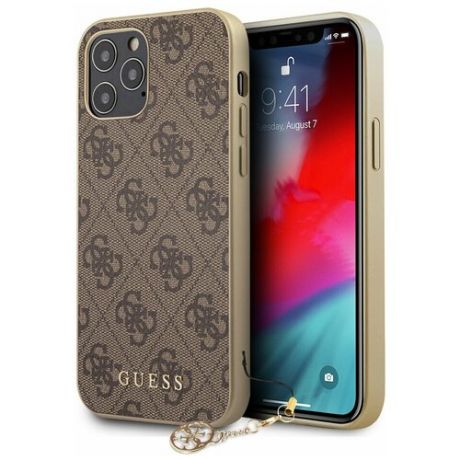 Чехол CG Mobile Guess 4G Charms collection Hard для iPhone 12/12 Pro, цвет Коричневый