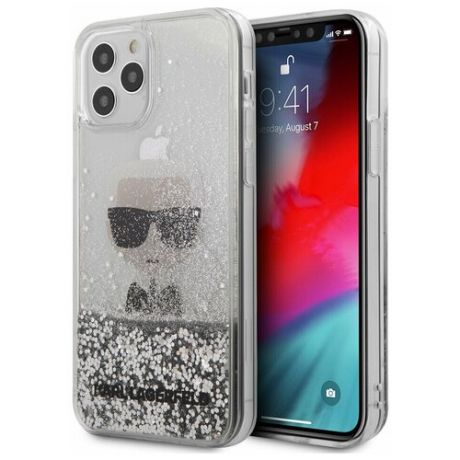 Чехол CG Mobile Karl Lagerfeld Liquid Glitter Ikonik Karl (inner) Hard для iPhone 12 Pro Max, цвет Серебристый (KLHCP12LGLIKSL) KLHCP12LGLIKSL