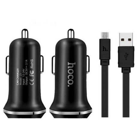 АЗУ, 2 USB 2.1A (Z1), usb cable micro, HOCO, черный