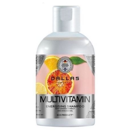 Мультивитаминный энергетический шампунь Multivitamin с экстрактом женьшеня и маслом авокадо Dallas, 1000 мл