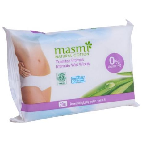 Влажные салфетки "Masmi Natural Cotton", для интимной гигиены 20 штук