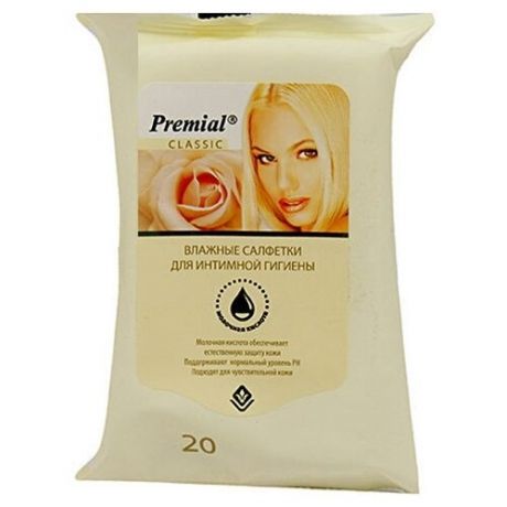 Premial Влажные салфетки для интимной гигиены с молочной кислотой, 20 шт