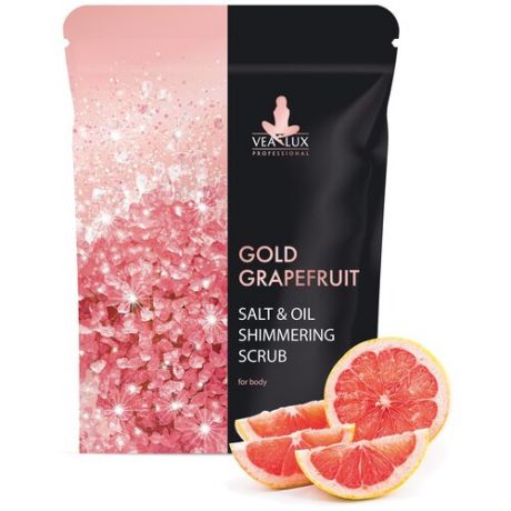 Скраб для тела Vealux Gold Grapefruit с розовой солью, мерцающий, 200 г