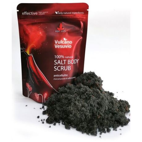 Скраб антицеллюлитный - согревающий Vealux Vulcano Vesuvio с лепестками шафрана и пудрой угля 100% натуральный