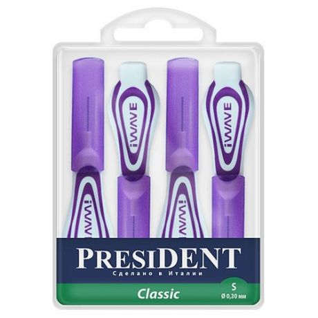 Зубной ершик PresiDENT Classic S 0.3 мм, фиолетовый, 4 шт.