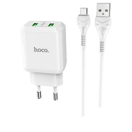 Сетевое зарядное устройство + кабель MicroUSB HOCO N6 2USB QC 3.0 1м белый