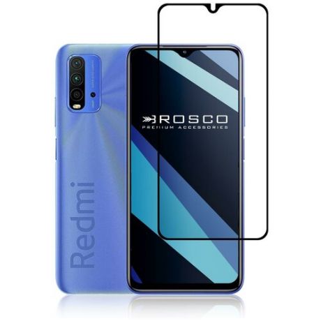 Защитное стекло ROSCO с черной рамкой для Xiaomi Redmi 9T (Сяоми Редми 9Т), силиконовая клеевая основа