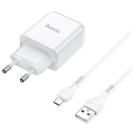 Сетевое зарядное устройство + кабель Micro USB HOCO N2 1USB 2.1A 1м белый