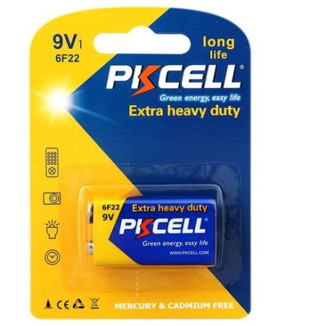 Батарейка PKCELL Extra Heavy Duty Крона/6F22, 1 шт.