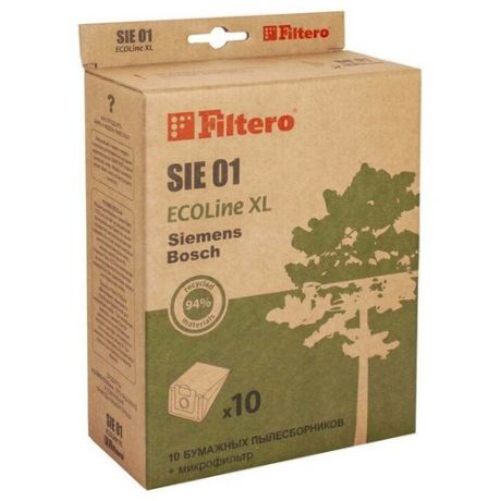 Filtero SIE 01 ECOLine XL, Мешки- пылесборники для пылесосов BOSCH, SIEMENS (бумажные, комплект: 10 штук +фильтр)