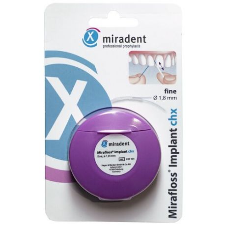 Зубные нити Miradent Mirafloss Implant CHX 1,8 mm