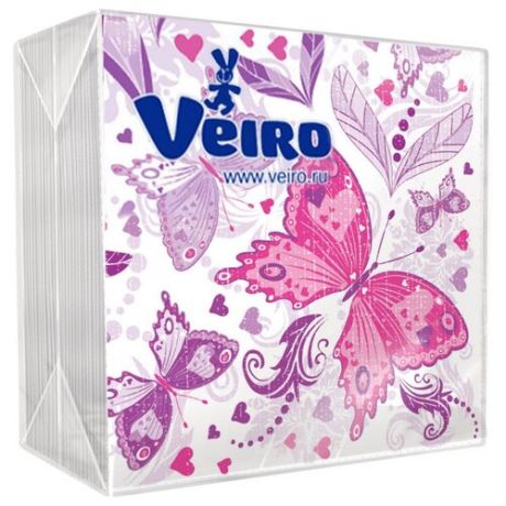 Салфетки бумажные "Veiro. Бабочки", однослойные, 24x24 см (50 штук)