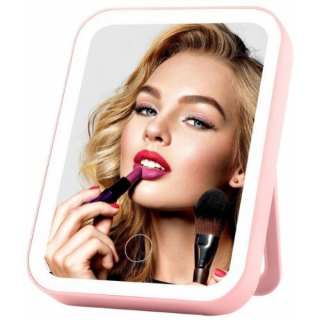 Косметическое зеркало для макияжа Goodly Cosmetic с подсветкой, 3 режима света, сенсорное управление, встроенный аккумулятор, розовое