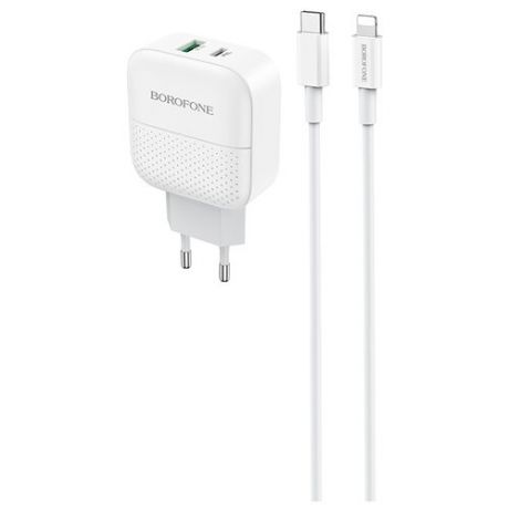 Сетевое зарядное устройство Borofone BA46A Premium + кабель USB Type-C-Lightning, белый