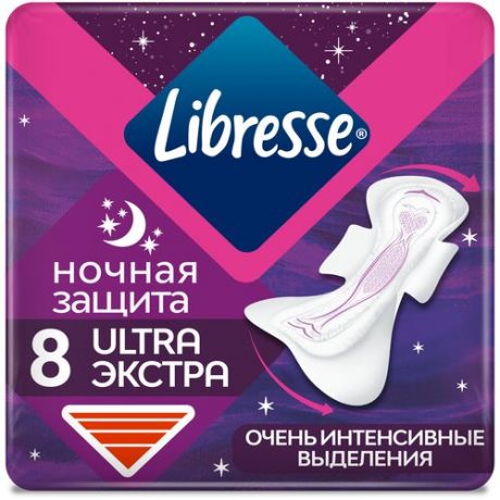 Libresse прокладки Ultra ночные Экстра с мягкой поверхностью, 7 капель, 8 шт.